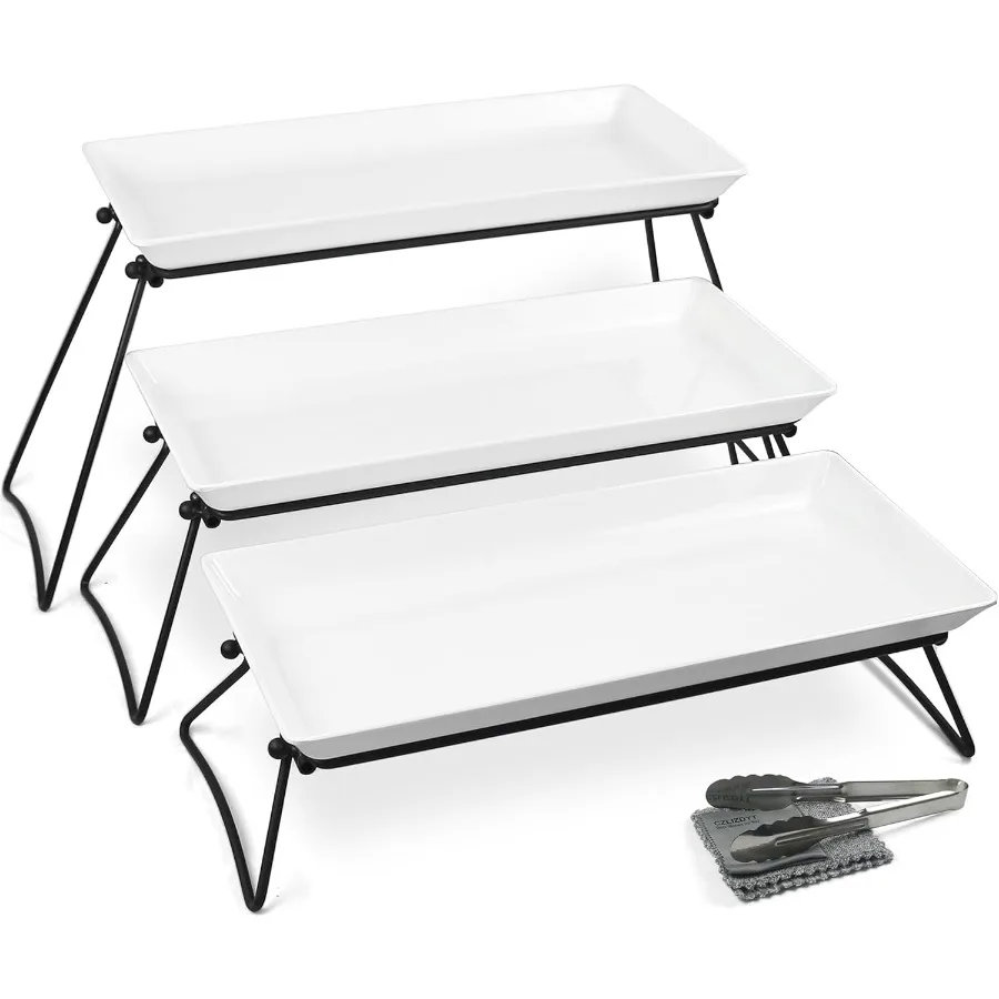 

Extra Large 3 Tier Serving Tray Set 24x22x9.7 inch Cupcake Fruit Cookie Dessert Table Display Stands Tiered Platters Food Trays