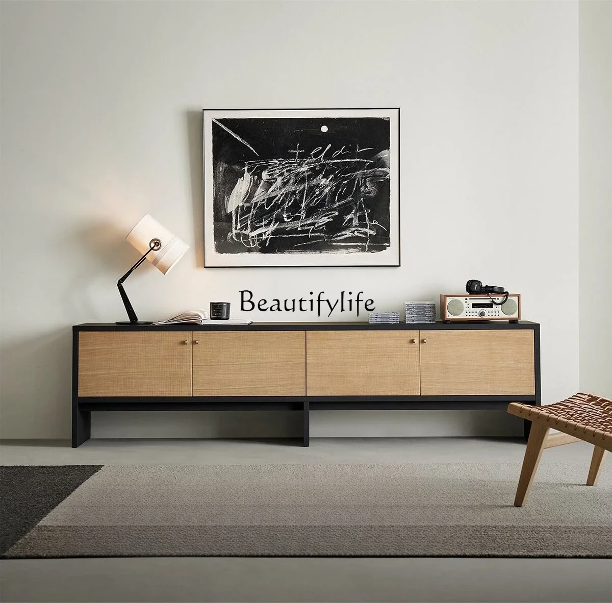 

ls 42Black color matching wabi-sabi wind log home living room storage cabinet