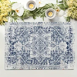 1/4pcs Blue Grey Placemat Linen Boho Carpet Vintage Table Mat for Dining Washable Pad Plate Heat Insulation Mat Party Decoration