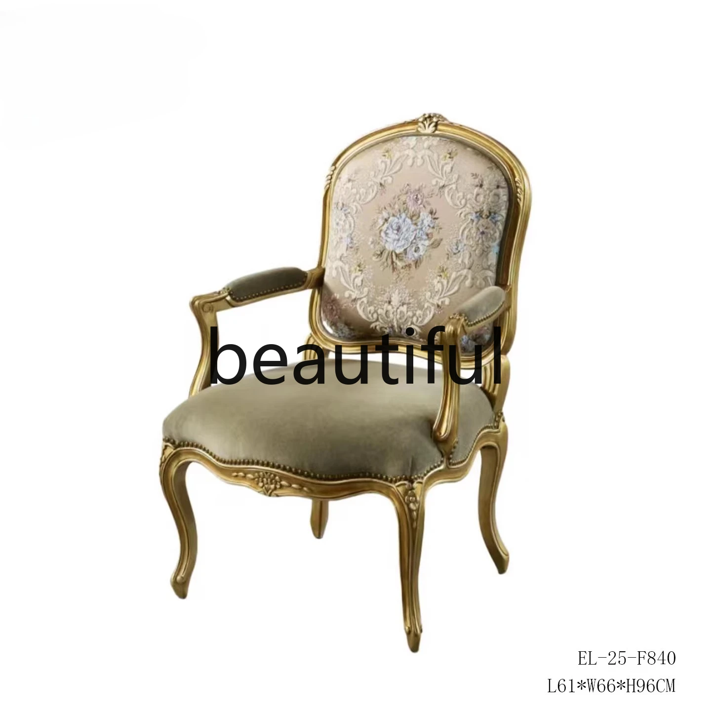 

European retro solid wood hand-carved gold paint champagne casual sofa chair