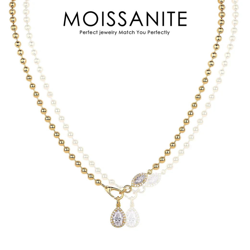 

2.28 ctw Elegant Teardrop Pendant Necklace – 18K Gold Plated Beaded Chain with Moissanite Charms for a Timeless Look