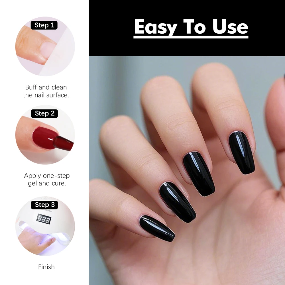 FZANEST Hema And Tpo Free One Step Gel Polish Black Young Nails Gel x Steps Quick Dry No Base or Top Coat Needed Gel Polish