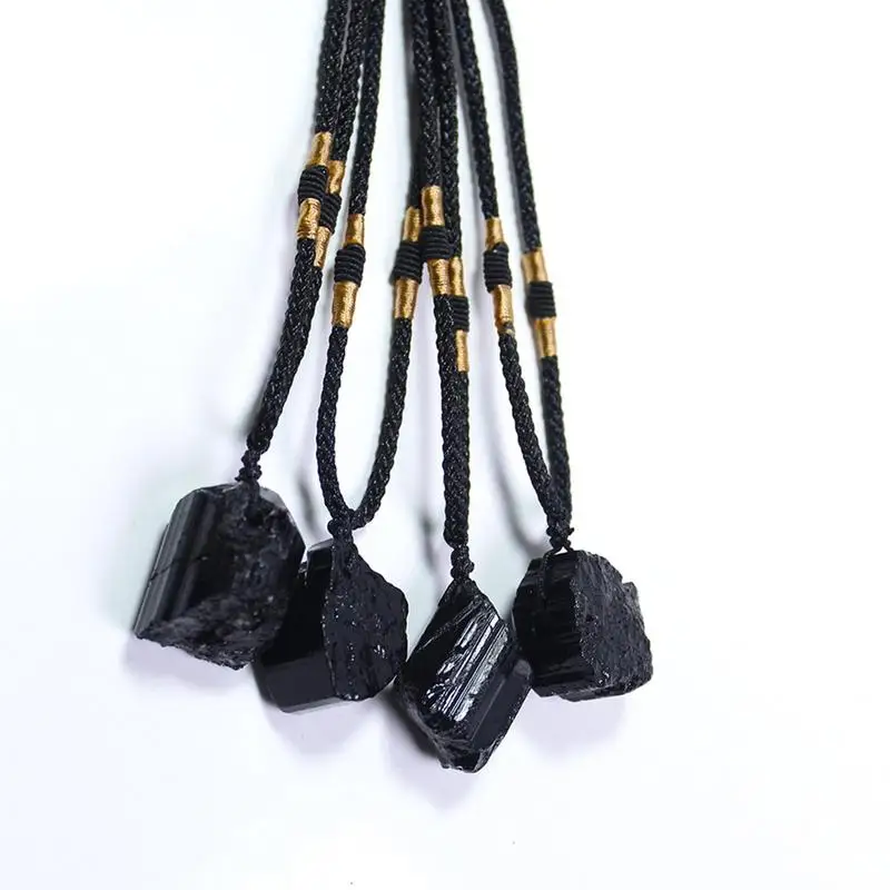 Black Tourmaline Necklace Pendant Natural Crystal Black Tourmaline Stone hand-woven crystal tower energy necklace