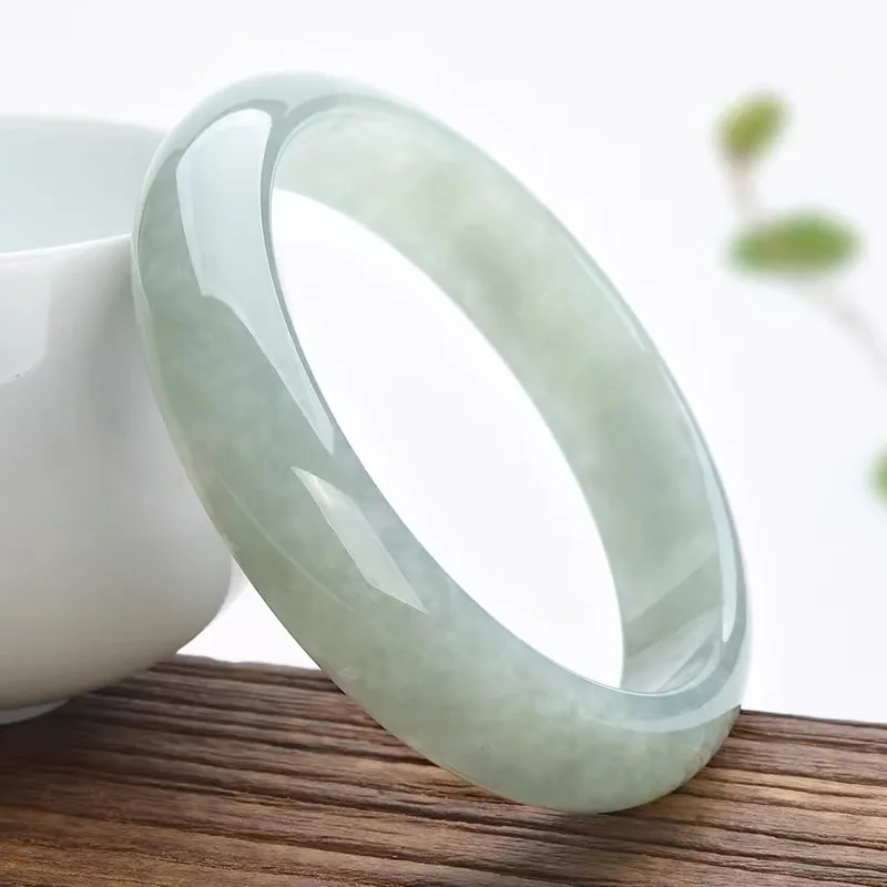 Myanmar Old Mine Bracelet, Light Jade with Green Inclusions, Women's Gift, Single Color Ice Waxy Jadeite Brace