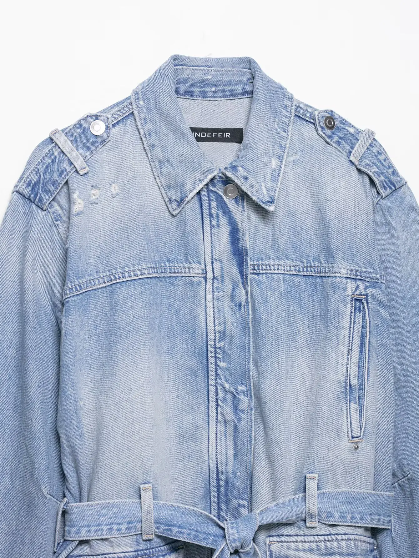 Woman Fashion Denim Jacket Turn-Down Collar Zipper Female Autumn Long Sleeves With Pockets Belted Causal Jackets Clothing