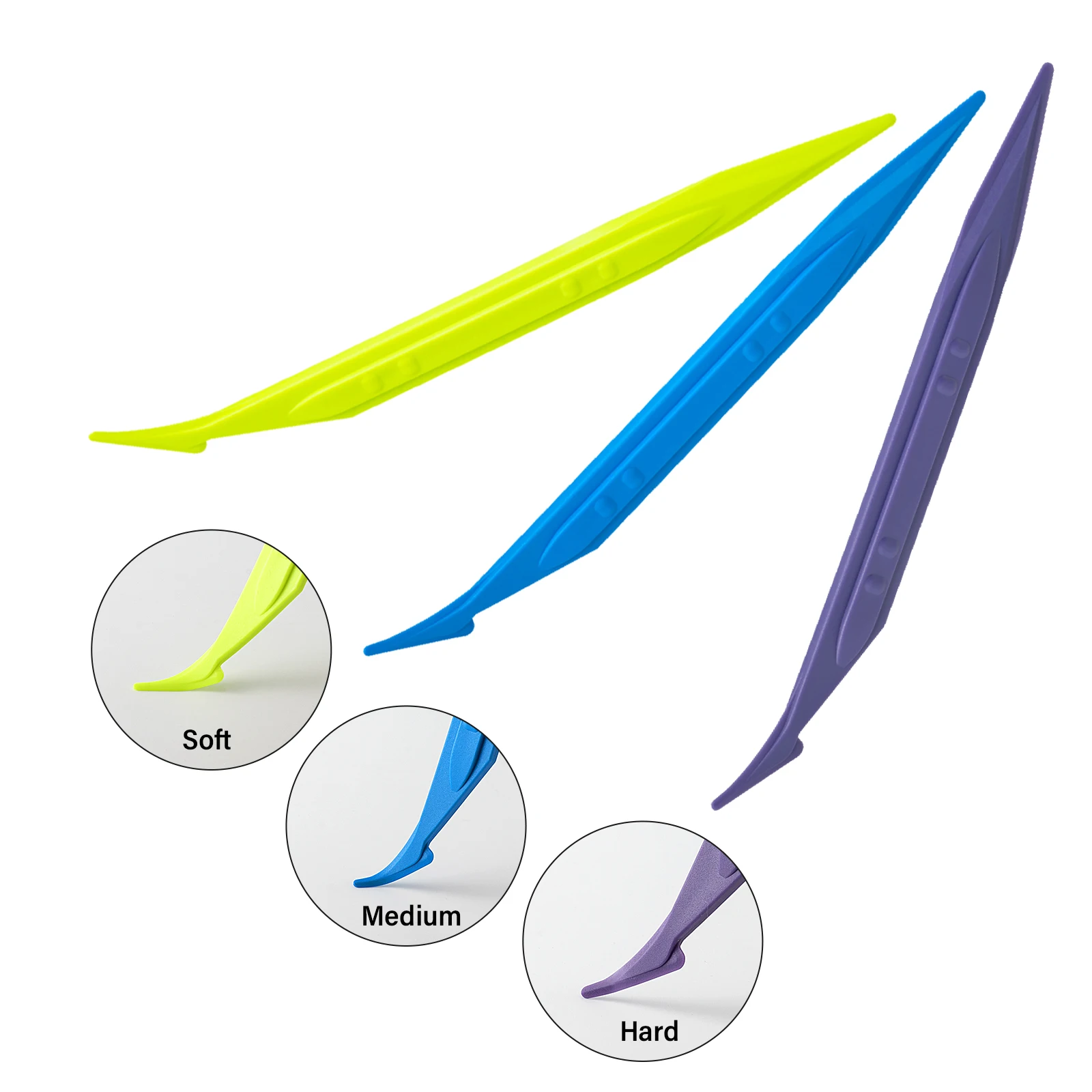 EHDIS Car Wrap Stick Set Flexible Window Tinting Tools Curves Slot Film Edge Installation 3pcs/Pack Corner Gaps Micro Squeegee