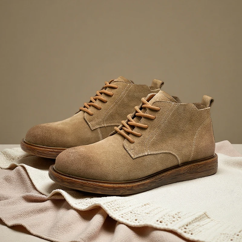 

Осень-зима, теплые плюшевые мужские ботильоны в британском стиле, винтажные уличные ботинки из коровьей замши, ботинки ручной работы на платформе