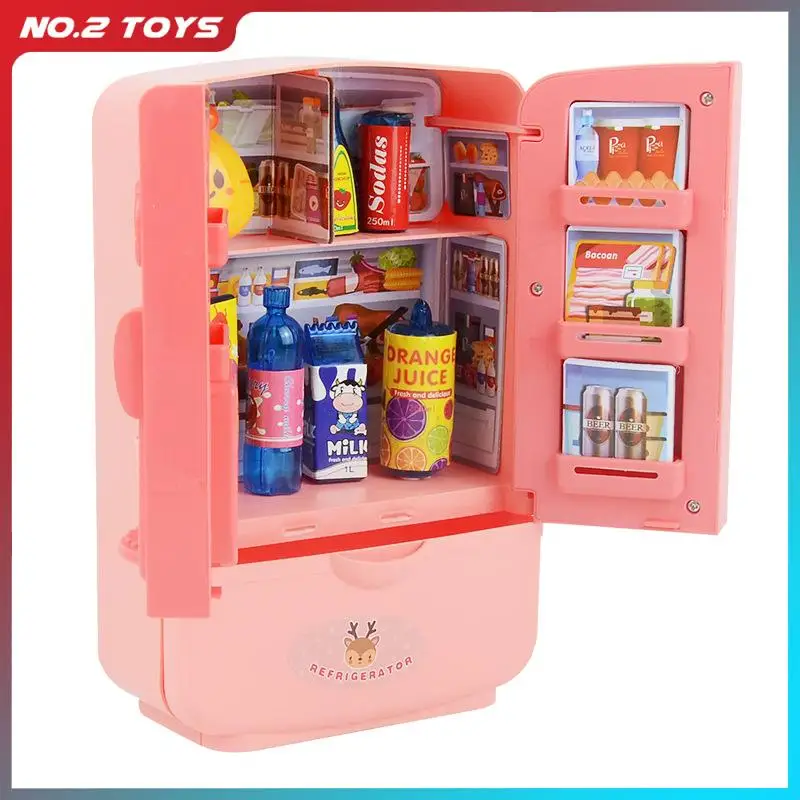 Children's Pretend Play Refrigerator Kitchen Toys Play House Simulation Double Door Mini Refrigerator Toys for Boys Girls Gift