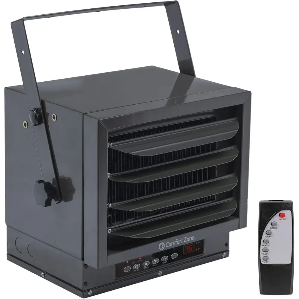 

7500 Watt 240V Ceiling Mounted Fan-Forced Garage Heater with Remote Control, Overheat Protection, Digital Thermostat, and 12-Hou