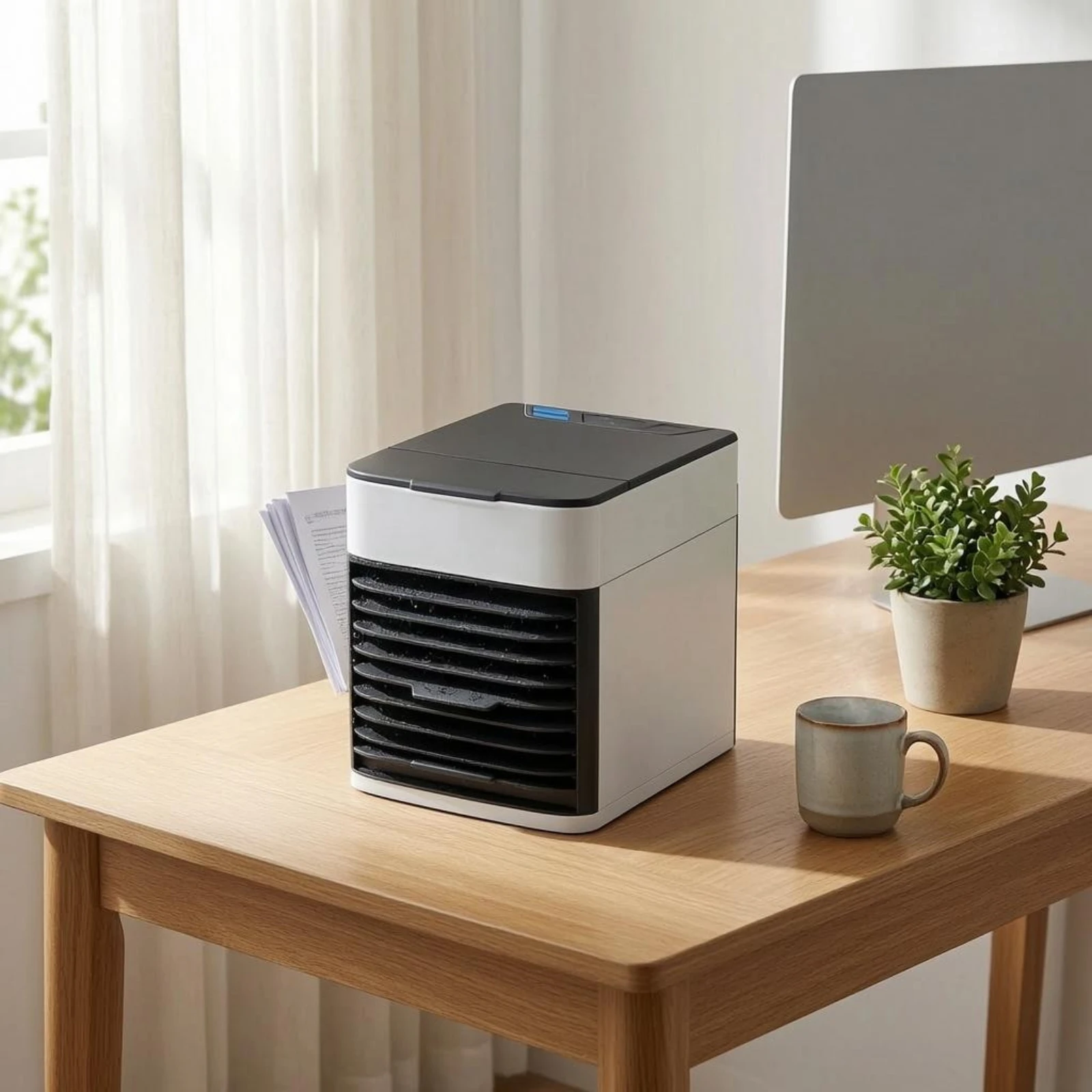 Mini Evaporative Cooler Compact Desktop Evaporative Cooler Cooling Humidifier Water Reservoir Home Appliance Ice Compatible
