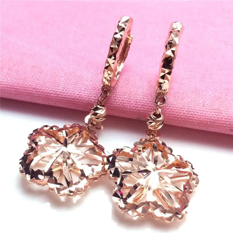 

585 purple gold hollow luxury flower ear buckle fashion exquisite jewelry 14K rose gold drop earrings for women for girlfriend