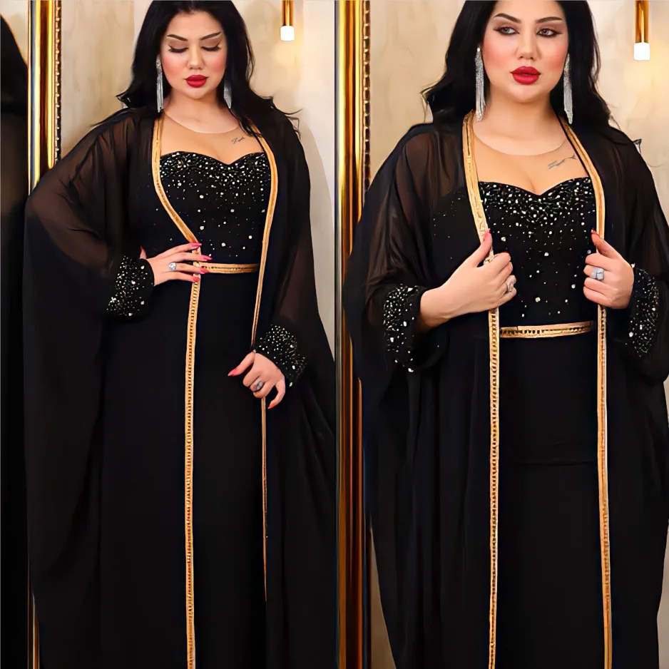 

Arabic Abaya Dubai Muslim Kaftan Maxi Dress Women Luxury 2 PCS Sets Caftan Marocain Evening Party Long Dresses 2024 Abayas Femme