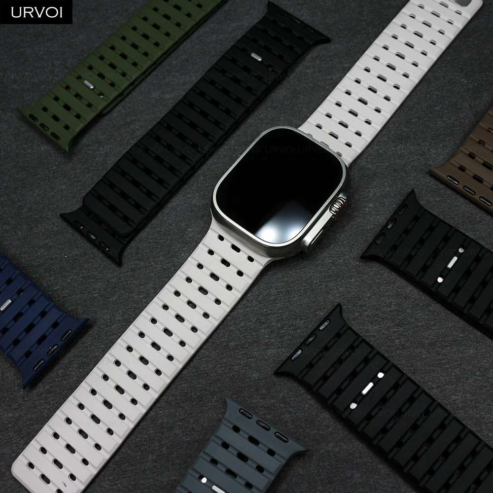 URVOI Band für Apple Watch Ultra 3 2 Serie 11 10 9 8 SE Silikonarmband für iWatch atmungsaktives Armband Magnetschlaufe 45 mm 49 mm - For Apple Watch