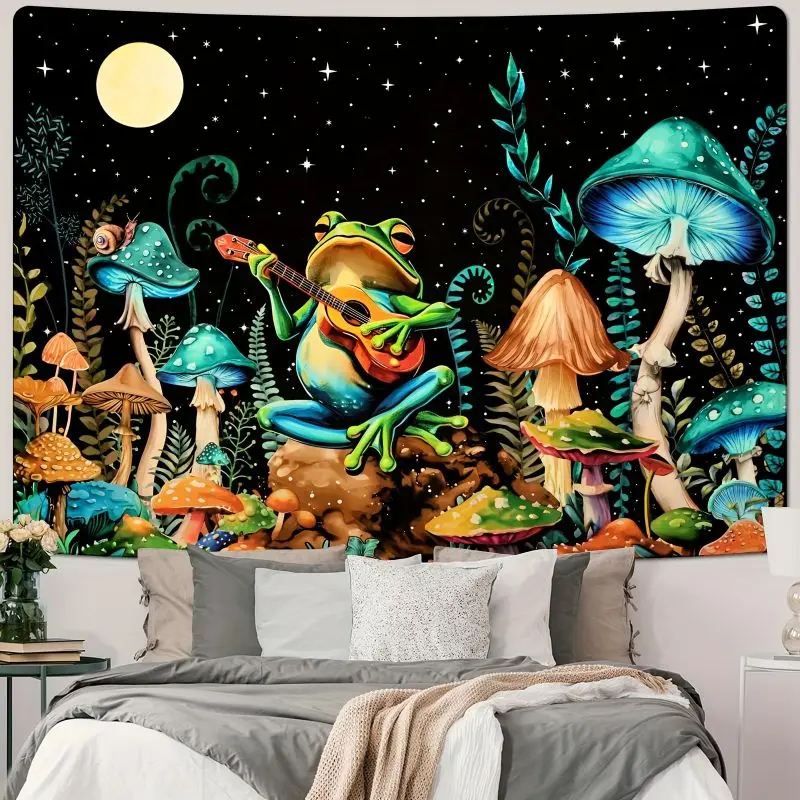 VIKAMA Starry Moon Frog Mushroom Tapestry Psychedelic Forest Wall Hanging Bedroom Dorm Home Decor