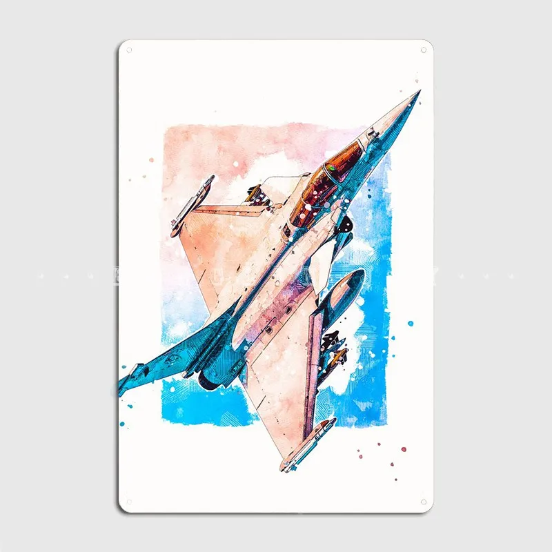 Dassault Rafale Watercolor Poster Metal Plaque Wall Cave Kitchen Custom Plaques Tin Sign Posters