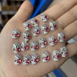 10 adet parlak elmas Metal kafatası tırnak Charms 3D cadılar bayramı tırnak süslemeleri gotik Punk Retro alaşım manikür DIY tırnak mücevheri $58