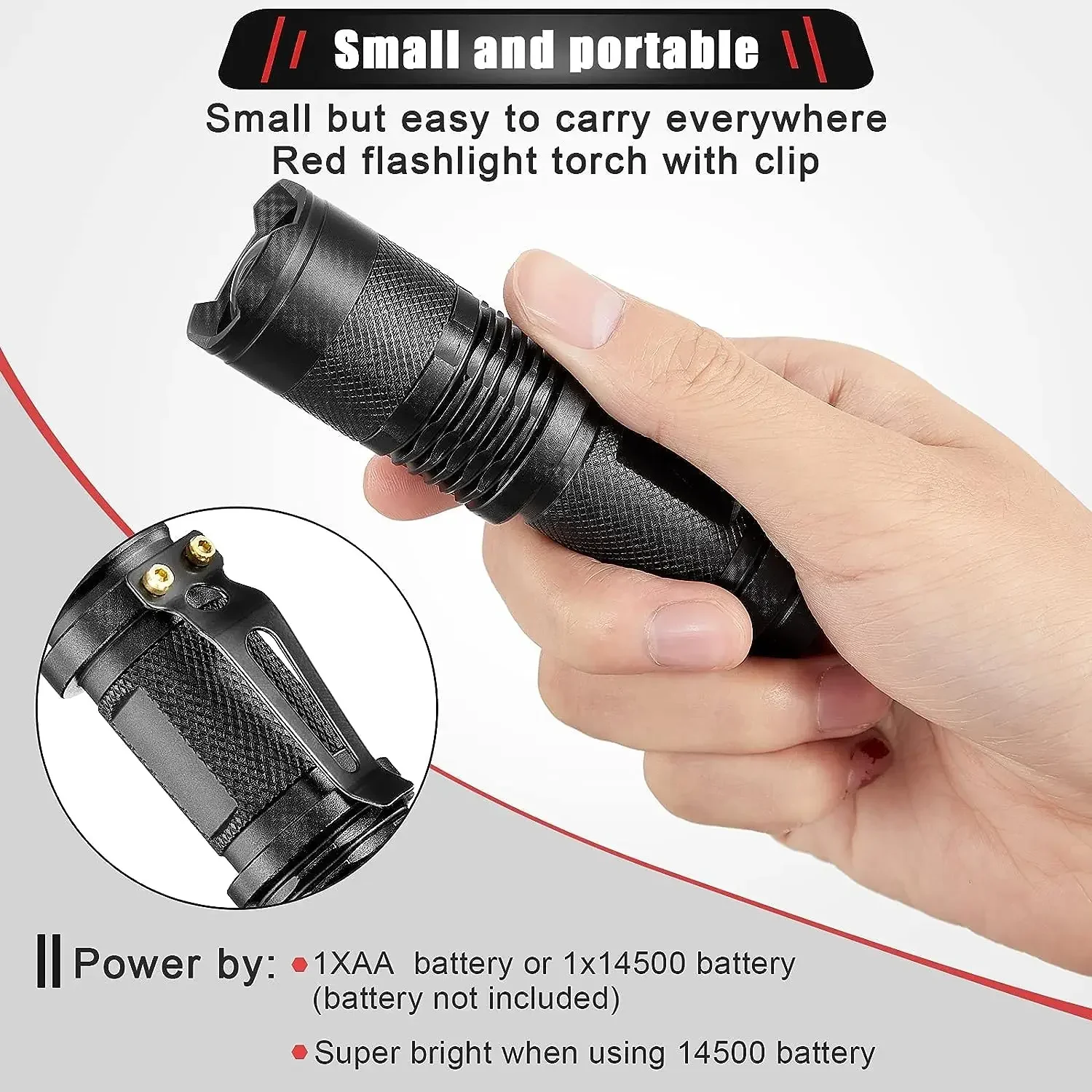 1-10 Pcs Aluminium Alloy Red Light 3 Modes LED Flashlight Portable Mini Flashlights Torch Night Observation Tactical Light