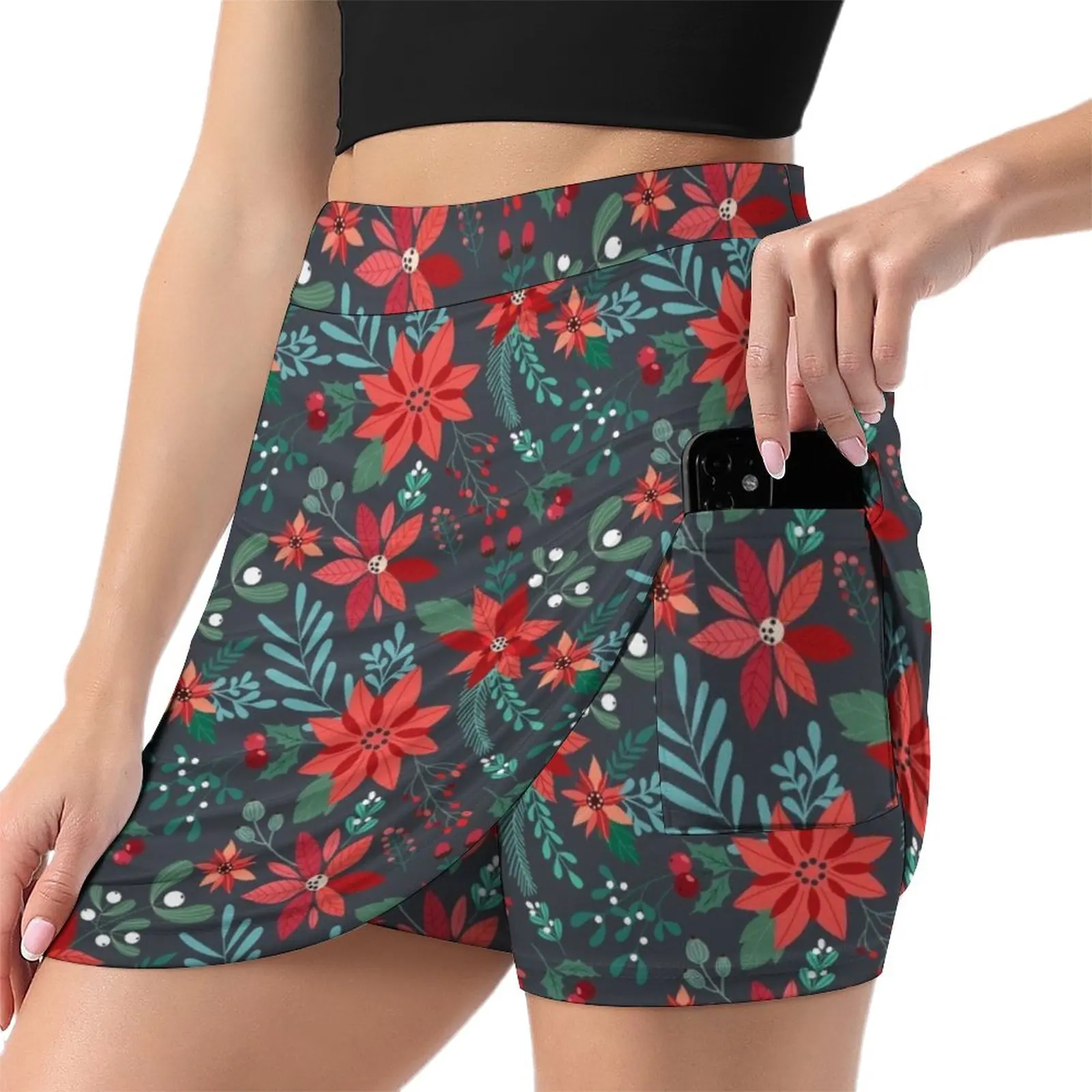 Poinsettia Pattern Light Proof Trouser Skirt new in clothes women's clothing korea stylish Women's clothing