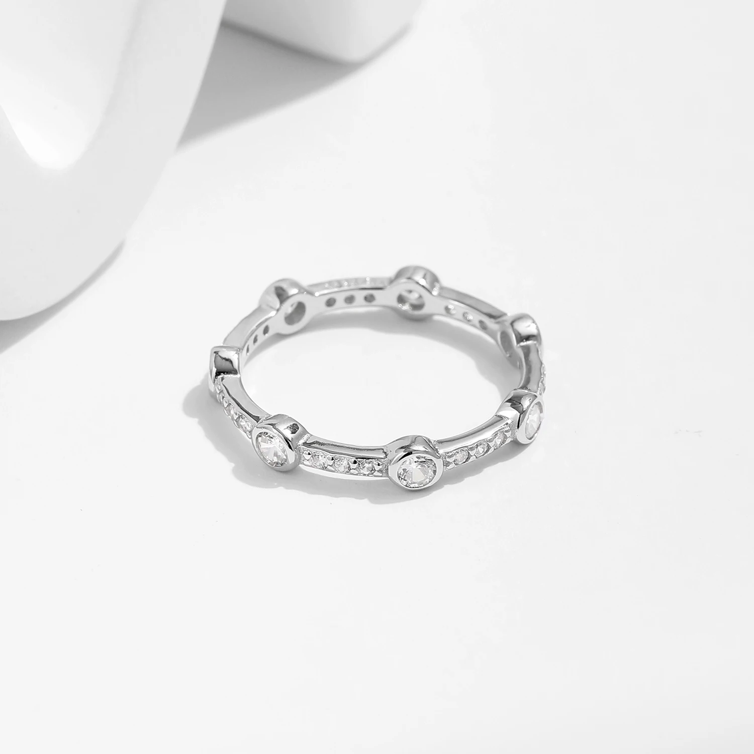 MODIAN Stackable Rings 925 Sterling Silver Fashion Sparkling Round Clear CZ Eternity Band Rings For Women Fine Jewelry