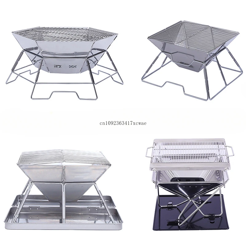 Outdoor Stainless Steel Folding Grill Portable Wood Fire Grill Charcoal Burner Camping Cookware Fire Maple Cooking Set