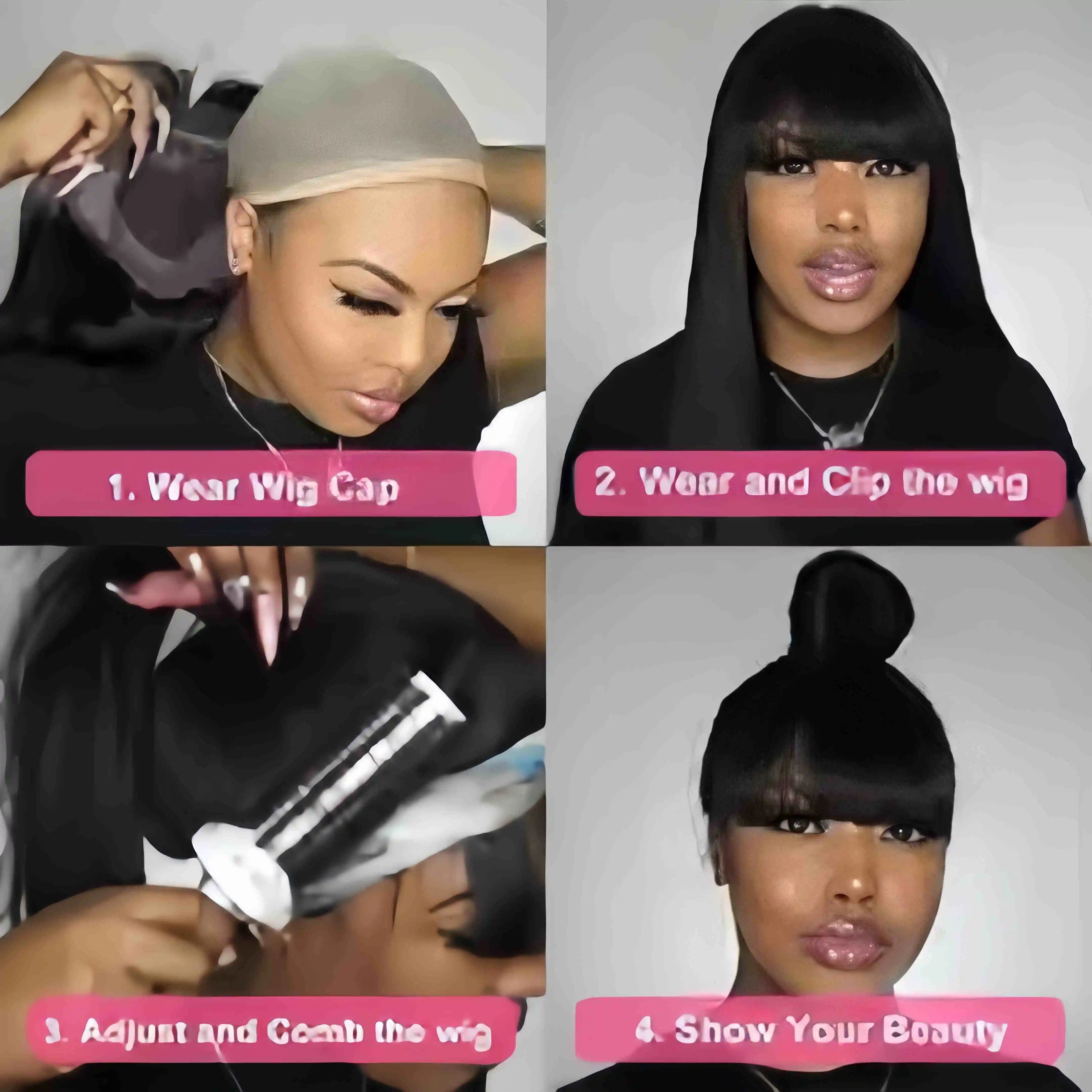 Straight Human Fringe Hair Wigs with Bangs 150% Density Full Machine Wigs with High Quality Synthetic Lace Wigs Natural Cosplay