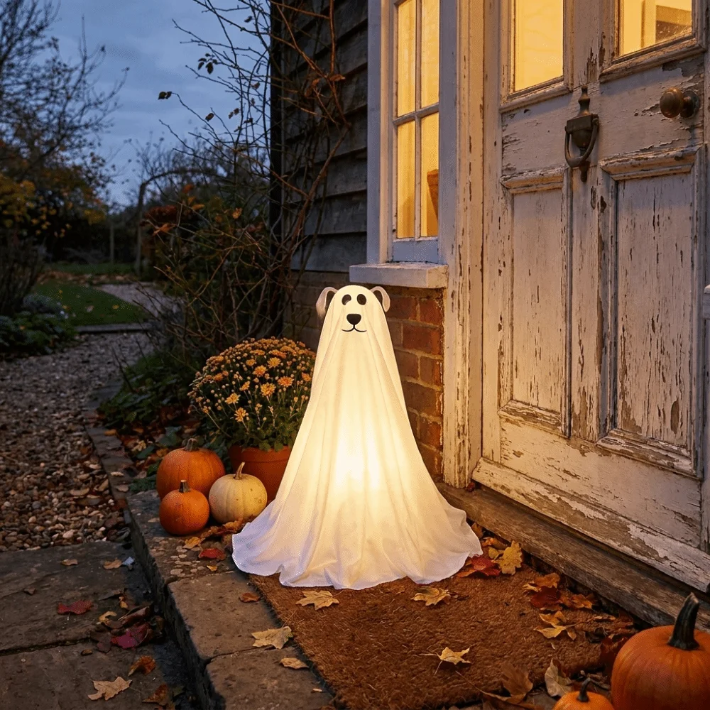 Remote Control LED Lights Ghost Dog Halloween Decor Weather Resistant Material Soft LED Lights Outdoor Lighted Ornament Reusable