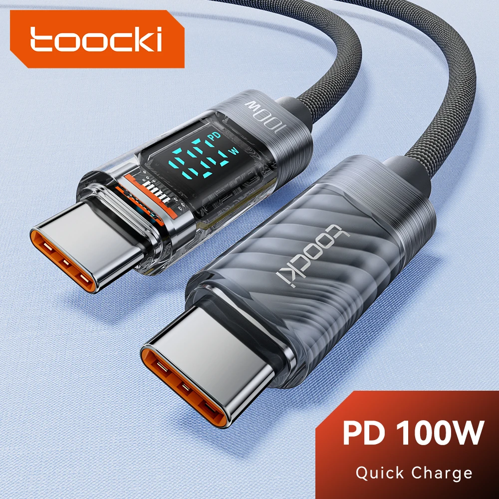 Toocki LED Display 100W USB C To Type C Cable Fast Charging Type-C to Type-C Data Cord For Macbook Samsung Xiaomi Realme Huawei