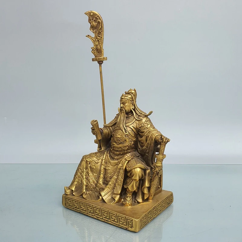 bronze Statue of Guan Gong, The Incarnation of Chinese Justice Stick Knife Stroke Sword On Dragon Chair