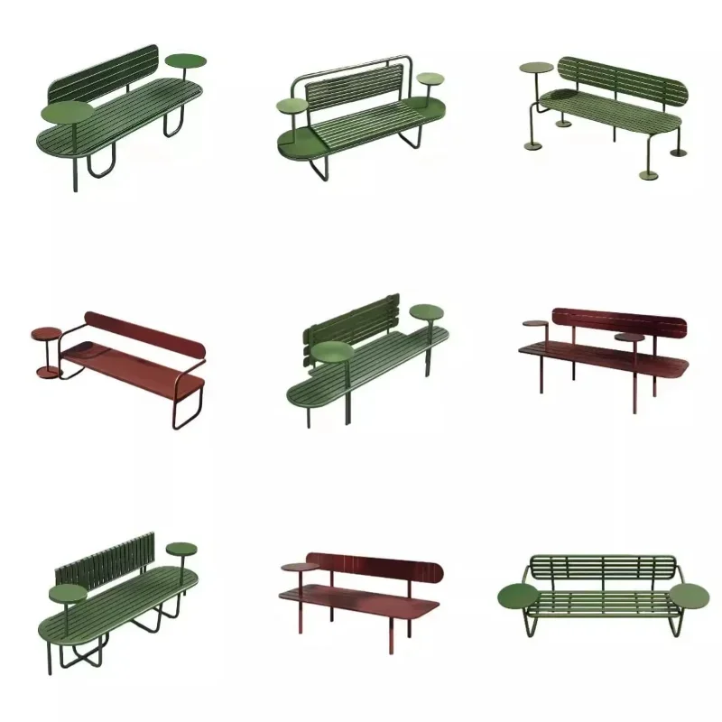 Simple Park Open-air Metal Bench Bench Square Pedestrian Street Outdoors Wrought Iron Integrated Table and Chair Outdoor
