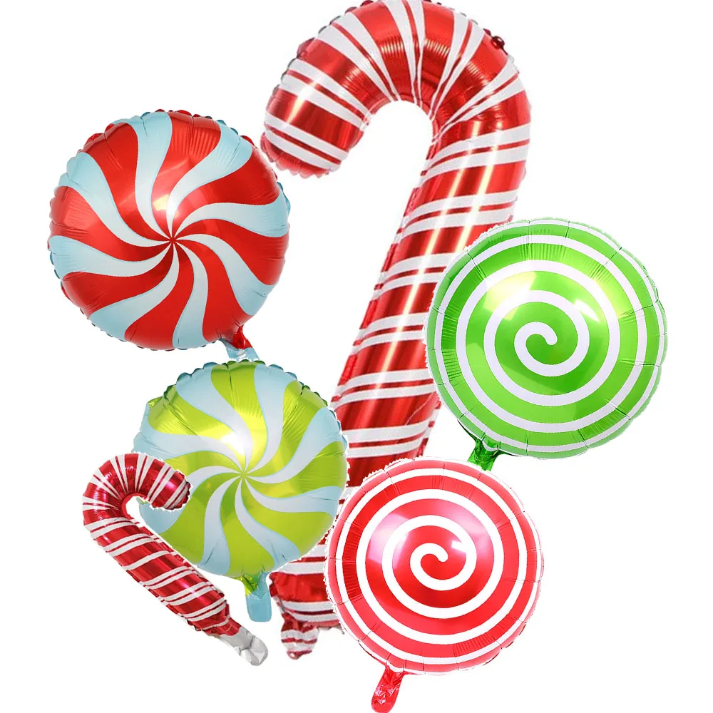 6pcs Christmas Party Candy Cane Foil Balloons Large Size Mini Balloon Christmas Candy Ballon Decoration New Year Xmas Home Decor