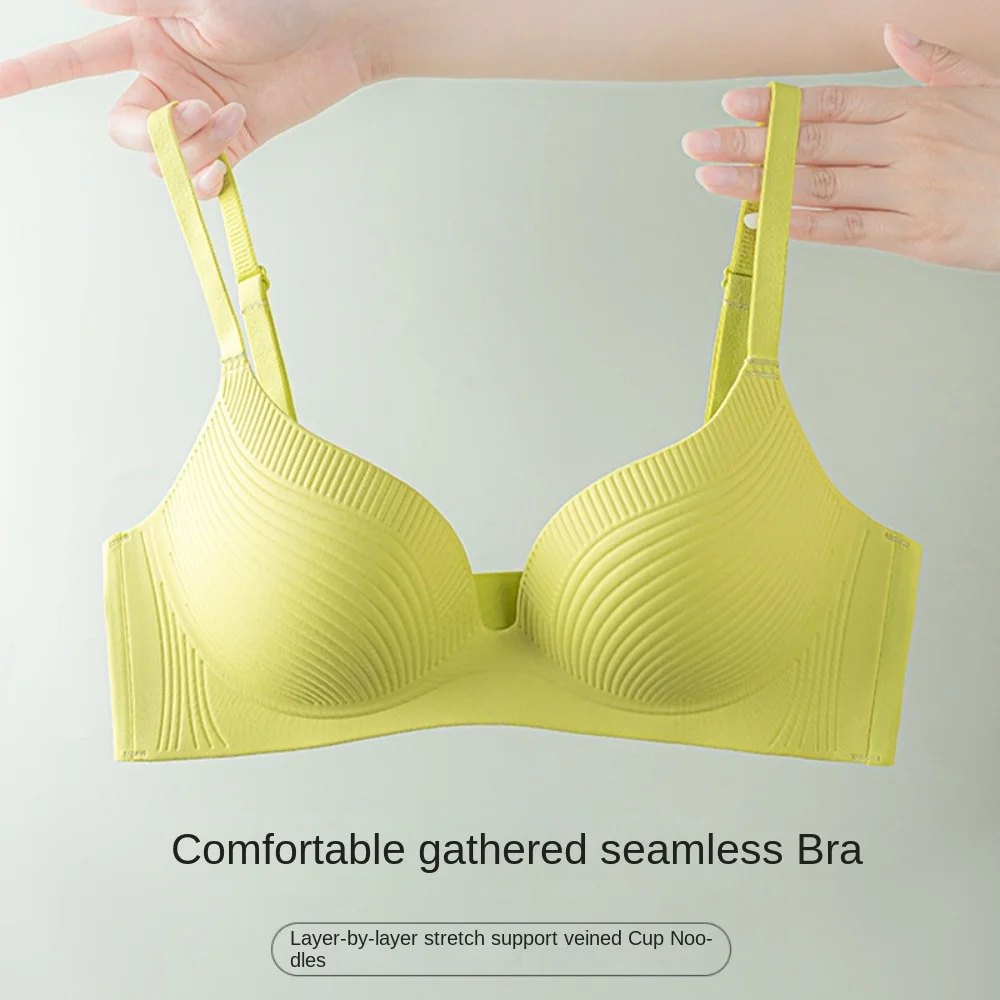 Solid Color Wireless Deep V Bra Close-fitting Anti-sagging Push Up Underwear Adjustable Gathered Breasts Seamless Bras Running