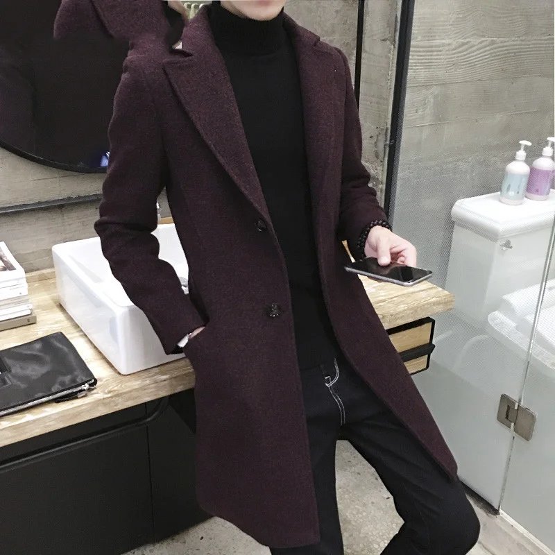 

Men Long Casual Top Coats Men's Thick Wool Trench Fashion Warm Coat Lapel Collar Spring Autumn Overcoat Plus Size 5XL