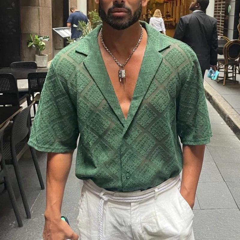 2026 Summer New Hollow Casual Men's Short-sleeved Shirt Breathable