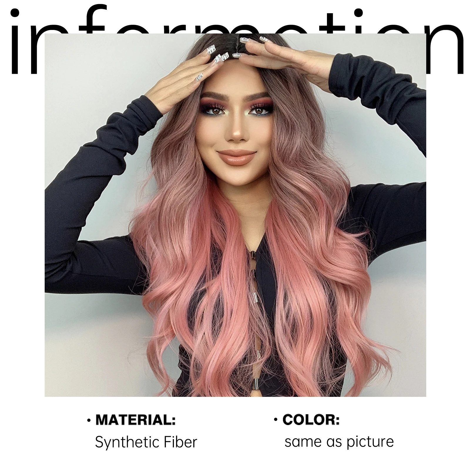 Pink Wigs For Women Long Wavy Wig Middle Part Cosplay Wig Synthetic Heat Resistant Wig Natural Hair Looking