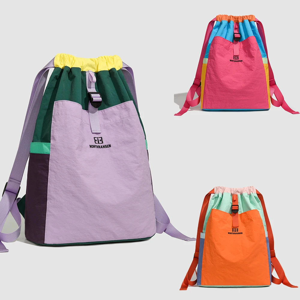 

Multi-Tone Patchwork Drawstring Sports Backpack, Spacious Nylon Daypack, Durable Bag for Tennis Training, Hiking & Weekend Trip
