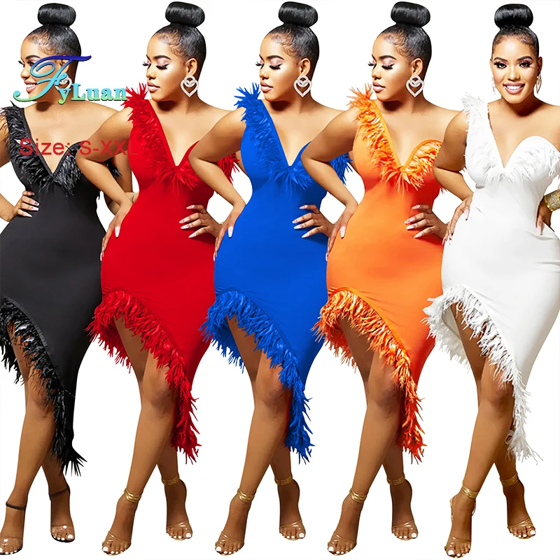 Nuevo un hombro Sexy mujer falda de longitud asimétrica sin mangas borlas decoración ceremonia vestido de niña trajes formales de vacaciones de graduación