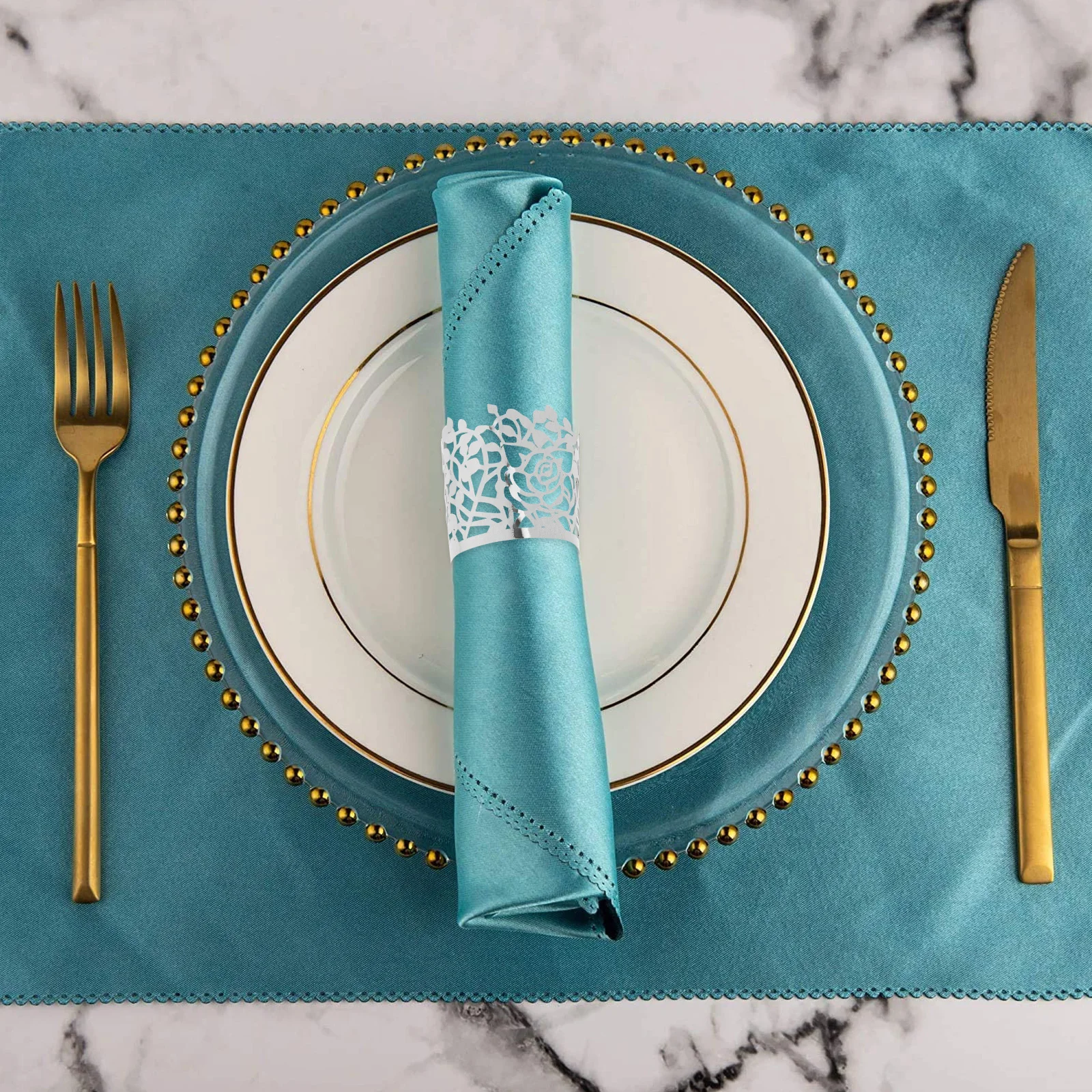 

50pcs Wedding Rose Flower Rings Paper Napkin Buckles Christmas Table Decor Dining Napkin Holders Party Decoration