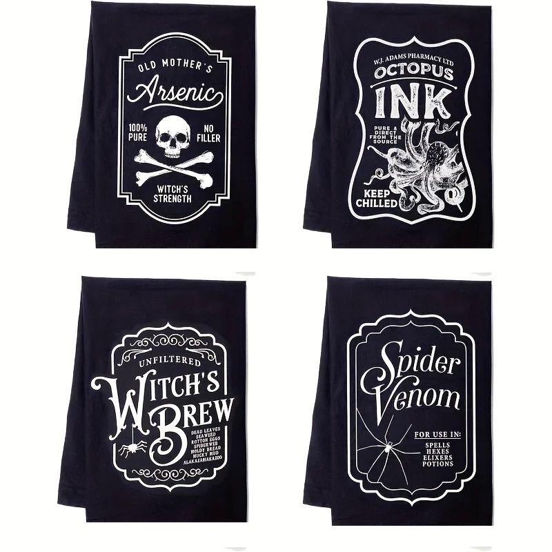 4-Pack Horror Flour Bag Towels, Halloween Kitchen Towels - Horror Flour Bag Hand Towels and Tea Towels