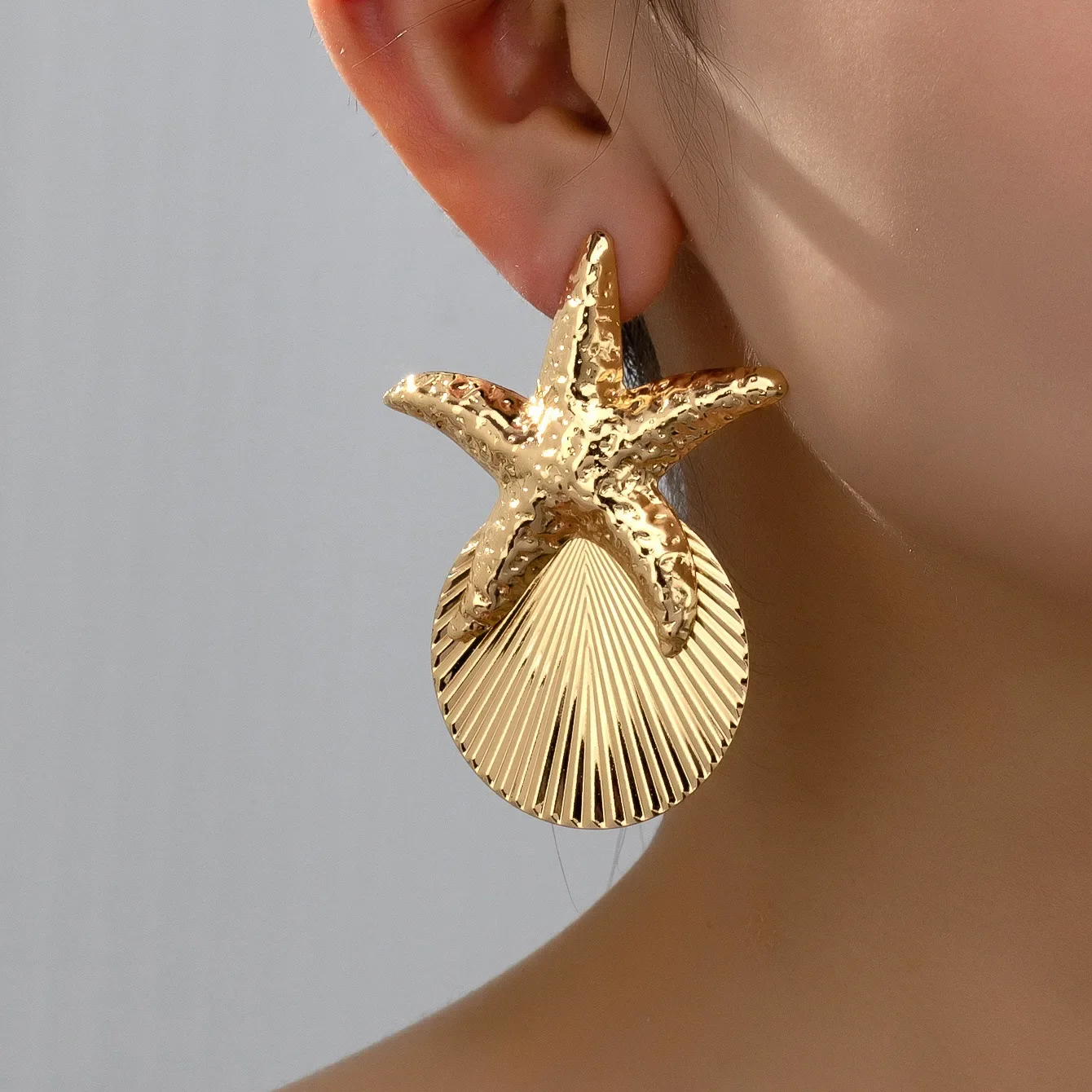 Earrings For Women Starfish Shell Vintage Geometric Beach Vacation Style Elegant Ear Accessories Fashion Jewelry E466