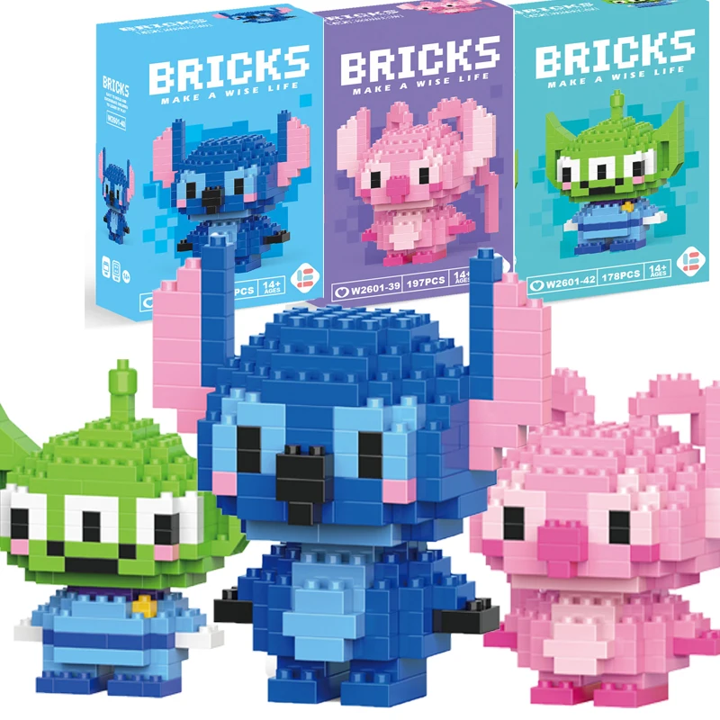 NEW Stitch figure Building Blocks Cartoon Doll Mickey Minnie Winnie the Pooh DIY Action desktop ornament toys birthday gifts