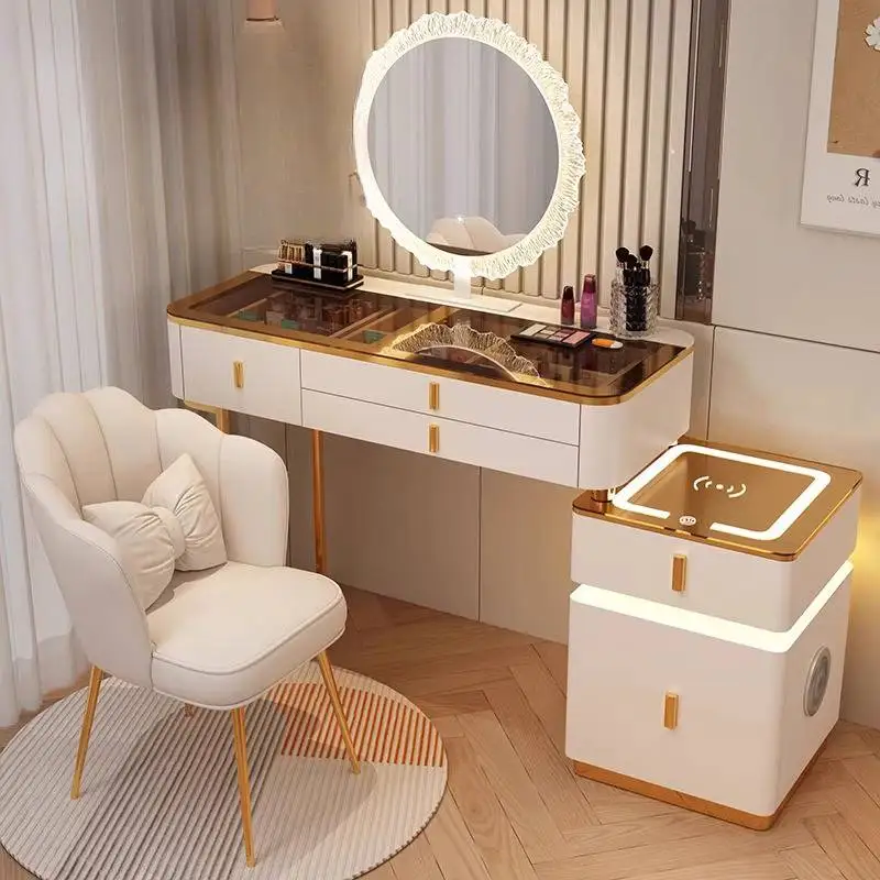 

Wooden Natural Vanity Table Dest Drawers French Glass Corner Dressing Table White Modern Makeup Tafel Furniture For Bedrooms