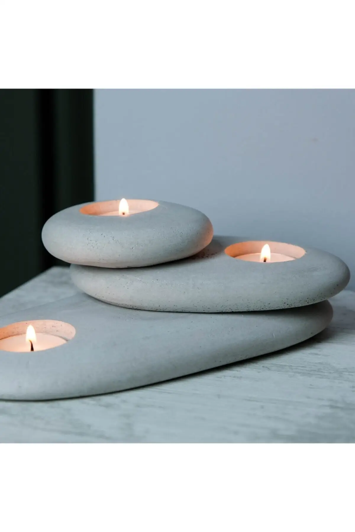 Concrete Candle Holder  Set of 3 Gray Decorative Christmas Scented Gifts Home Office Design Yoga Relaxation Romantic Dear