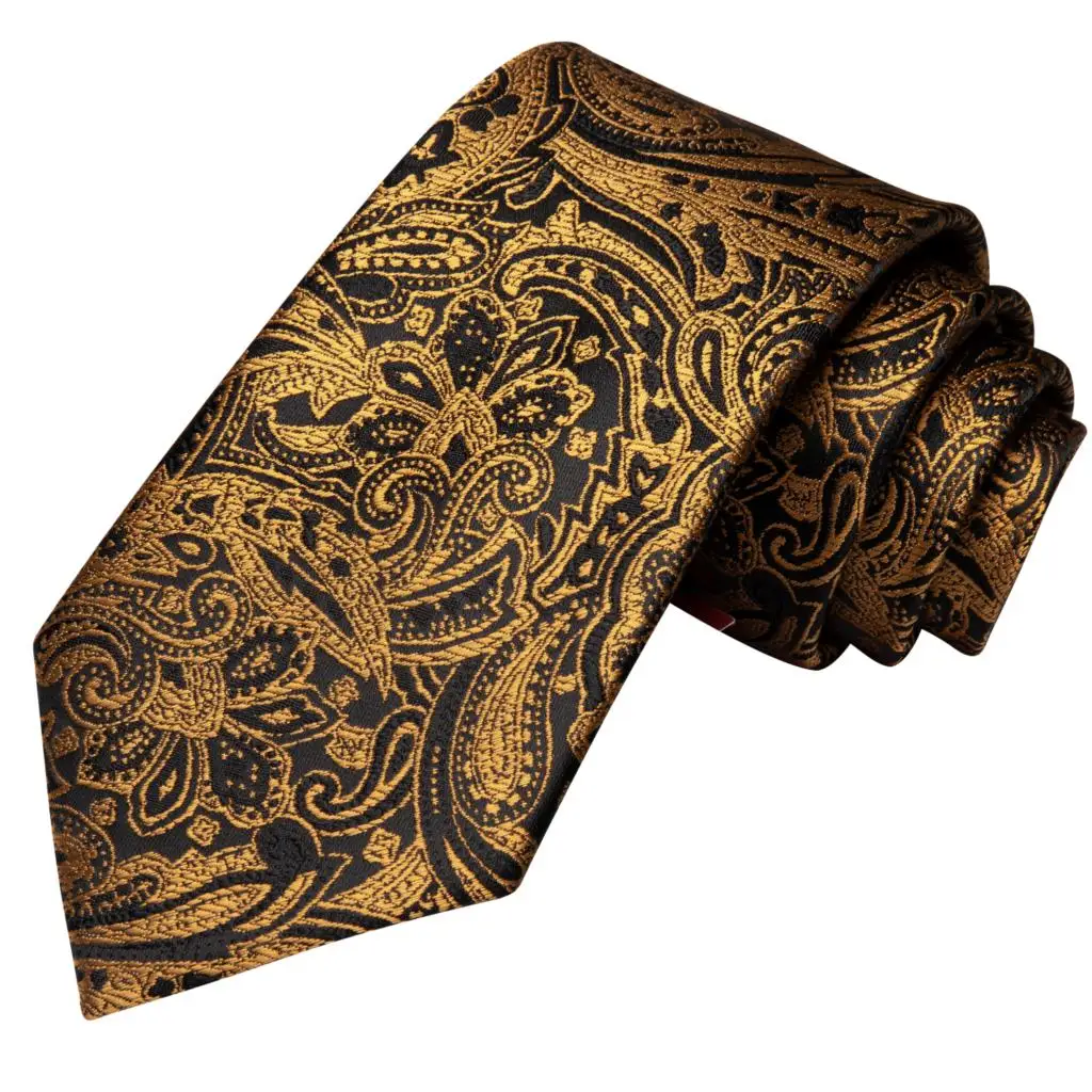 Hi-Tie Black Gold Paisley Striped Silk Wedding Tie per uomo Handky Cufflink Mens cravatta Fashion Design Business Party Dropship