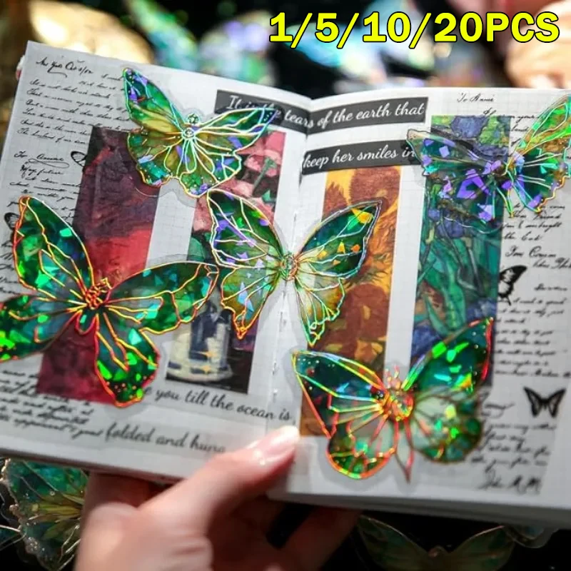 20PCS Ice Crystal Shell Light Butterfly Sticker Crystal Butterfly Series Ins Hand Account Sticker Material Collage Goo Card