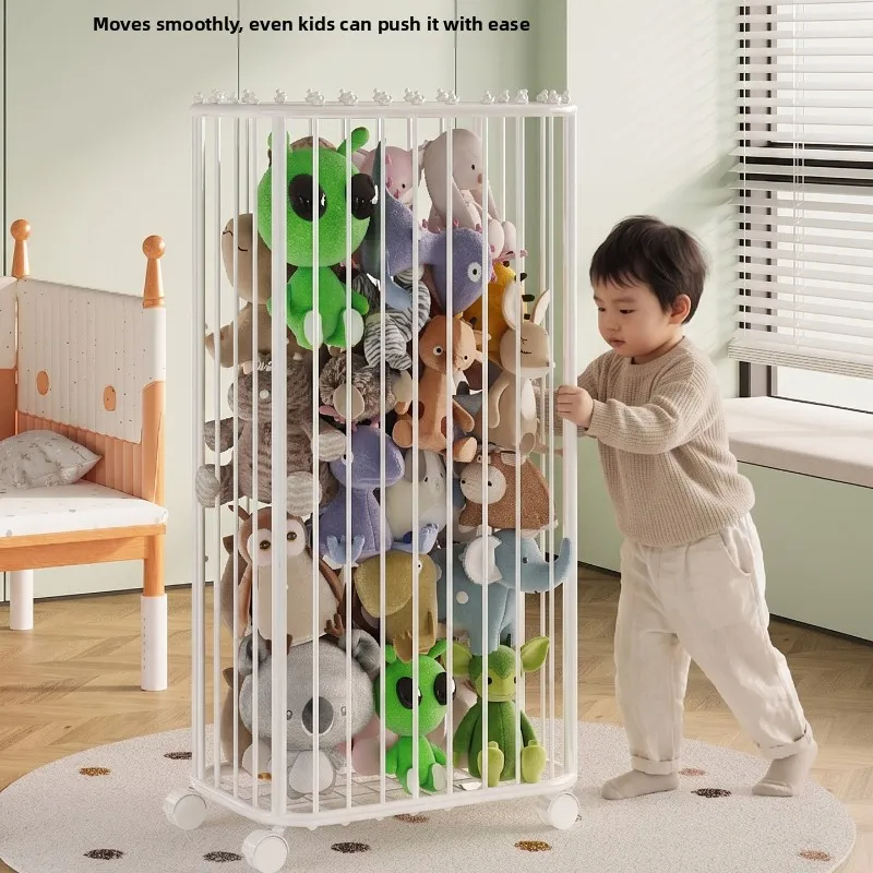 Modern Carbon Steel Storage Rack for Kids Plush Toys Large Capacity Stretchable Bin with Wheels Moving Doll Organizer Basket