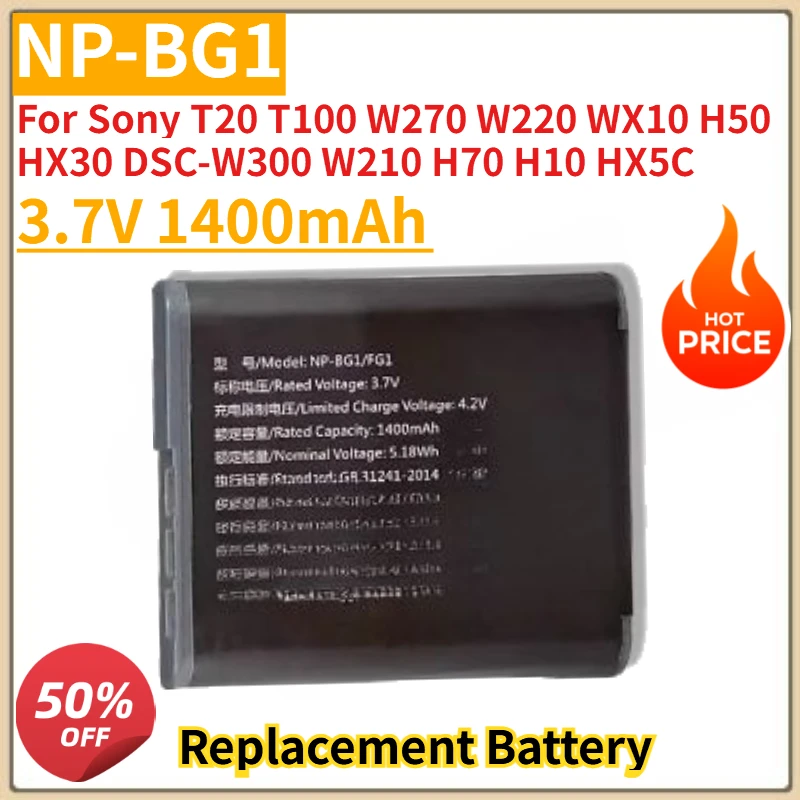 

Новый аккумулятор для камеры 3.7V 1400mAh NP-BG1 для Sony T20 T100 W270 W220 WX10 H50 HX30 DSC-W300 W210 H70 H10 HX5C, замена оригинального аккумулятора.