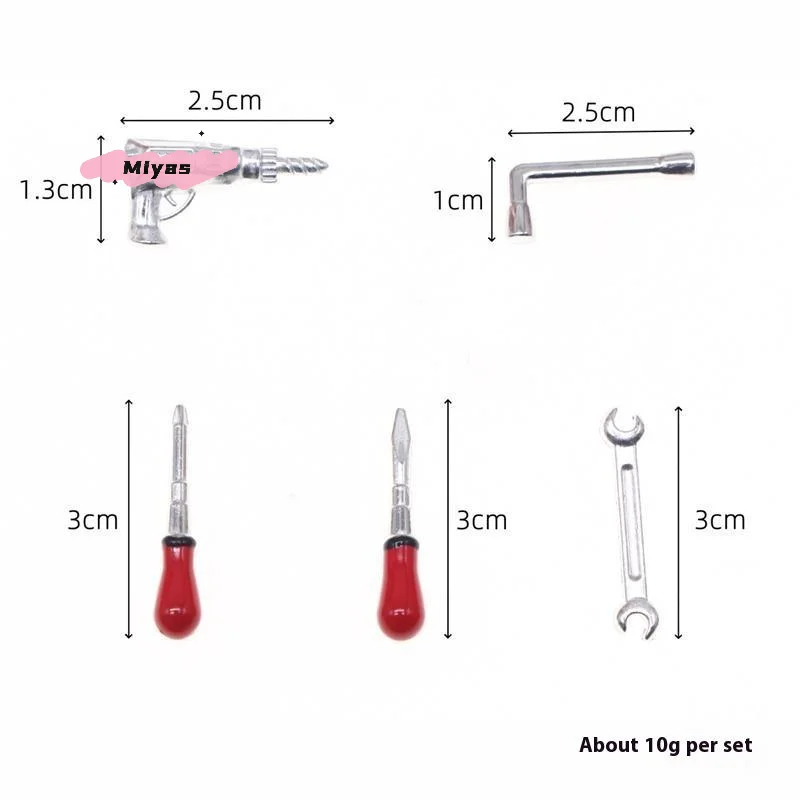 Miniature Dollhouse Drill Repair Tool Set - 5-Piece Wrench Set for Kids Pretend Play Doll House Decor Model Accessories