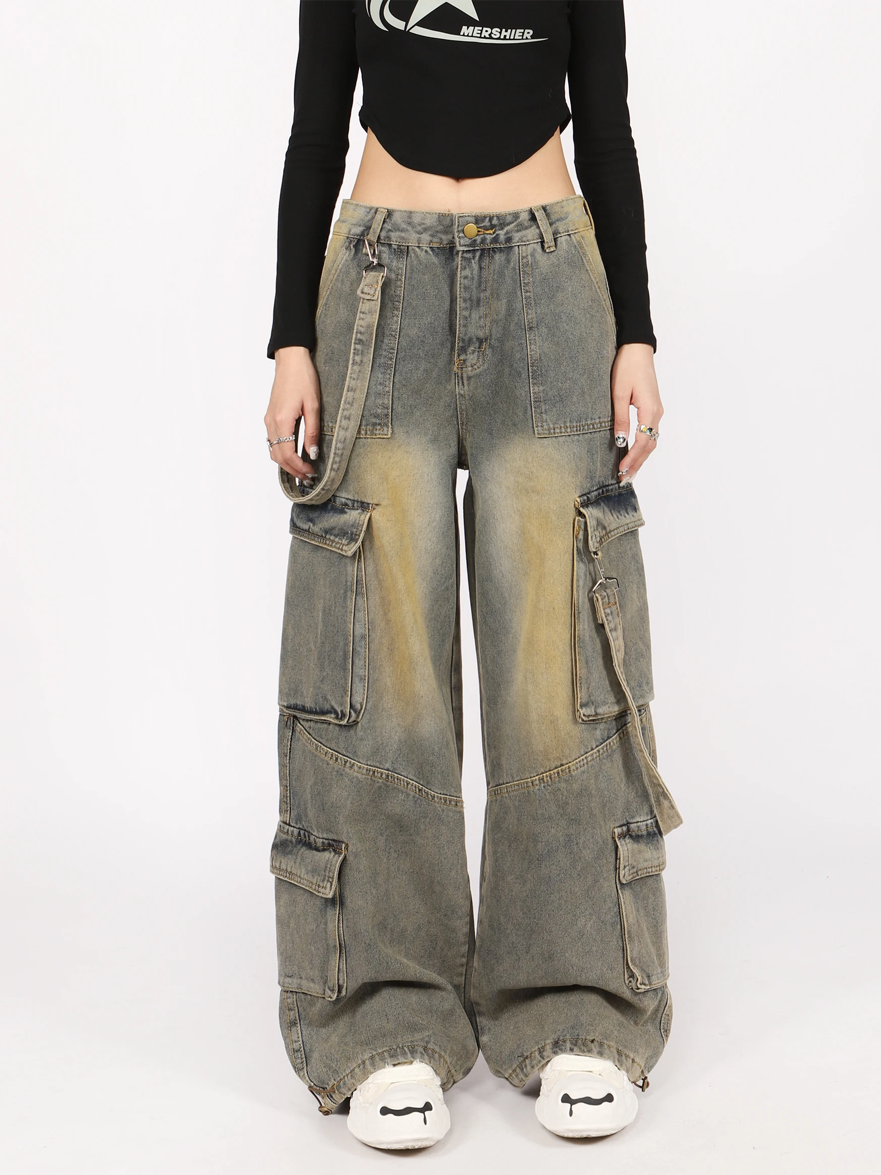 

Ретро-джинсы в американском стиле, широкие, женские, деним, с эффектом потертости, удлиненные, модные, трендовые