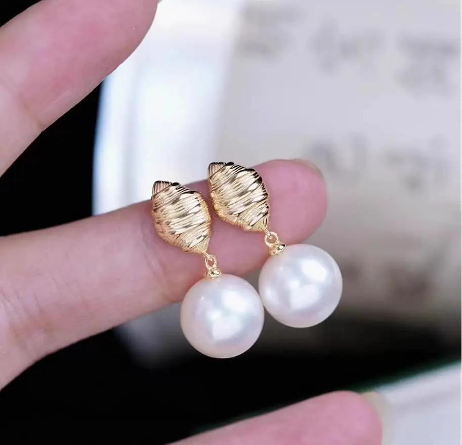 

Stunning Pair of 9-10mm 10-11mm natural south sea white round pearl earring 925s