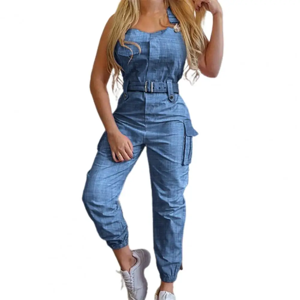 

Women's Pants Overalls Sleeveless Adjustable Straps Cargo Jumpsuit Beam Foot Romper Trousers with Belt